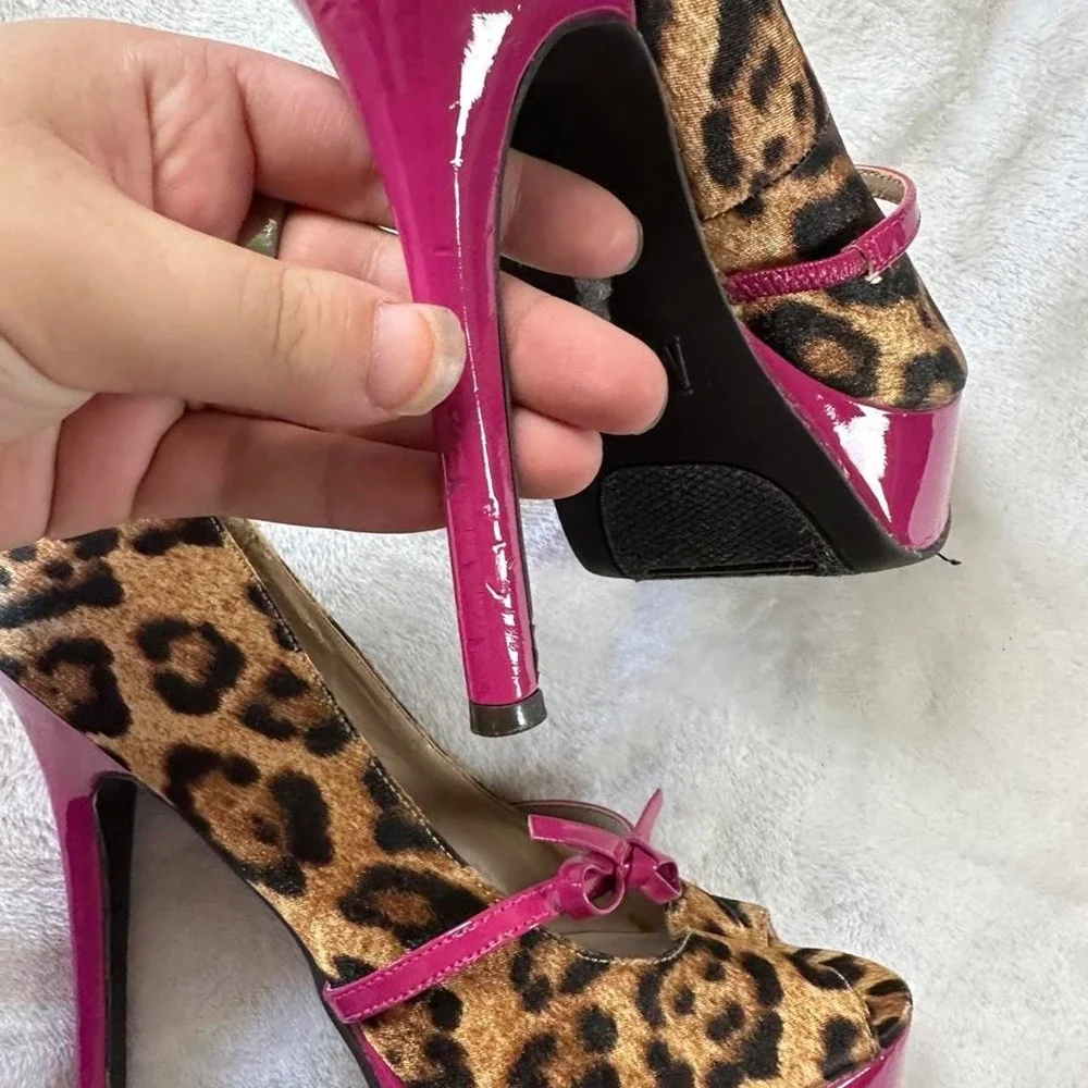Mix No 6 leopard print pink mary jane platform pump heels y2k mcbling euro fairy